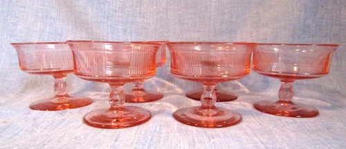 HEISEY PINK DEPRESSION GLASS PLEAT AND PANEL STEMED SHERBET DISHES LOT OF 6 PCS