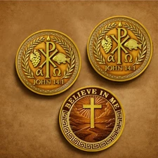 3XChi-Rho (XP) Christogram Christian Coin John 14:1 Token Religious Collectible