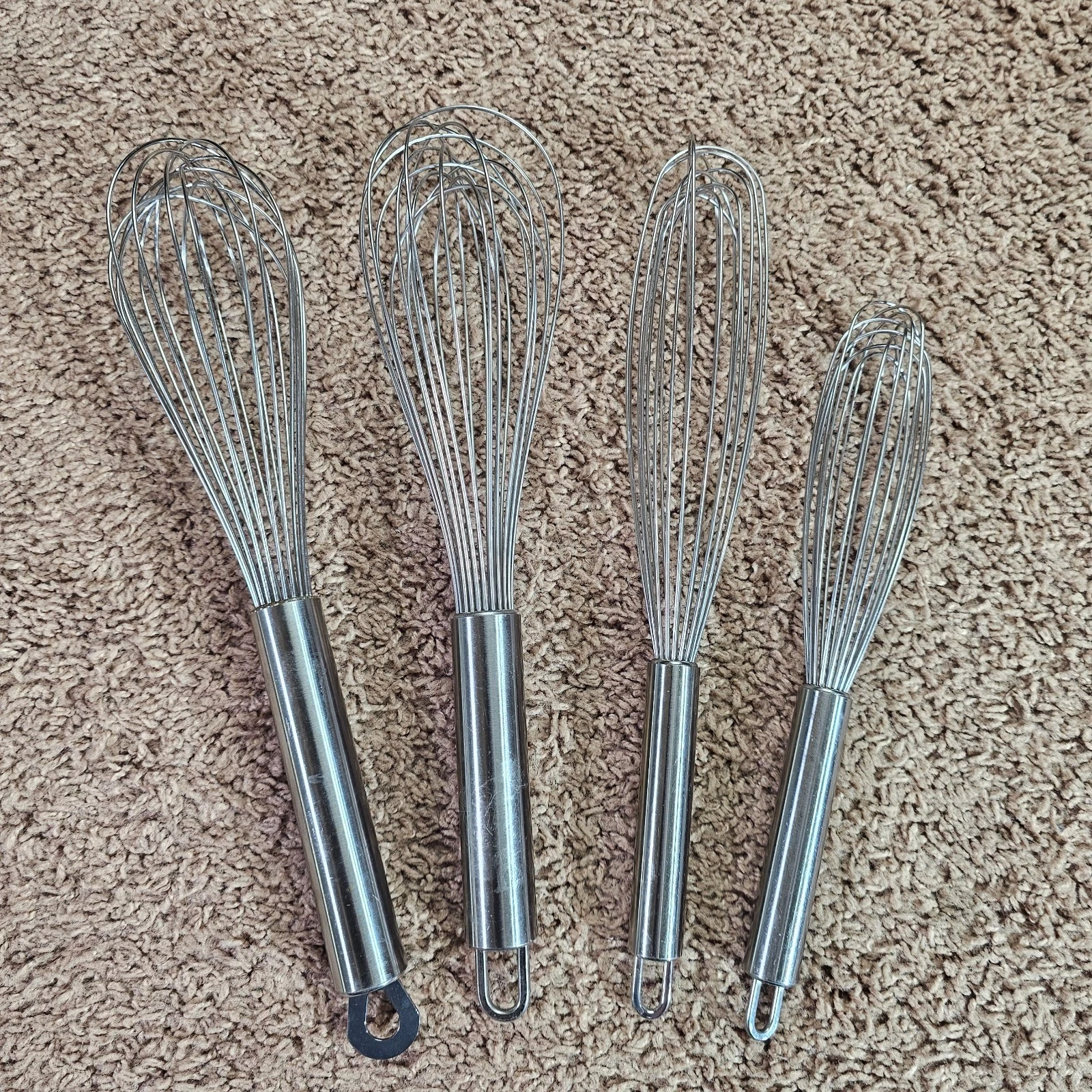 Set of 4 Stainless Steel Whisks Silver Baking Cooking EUC