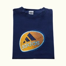 ADIDAS VTG USA MADE 90s RETRO SPORT ACTIVE GRAPHIC BLUE 100% COTTON T SHIRT LG