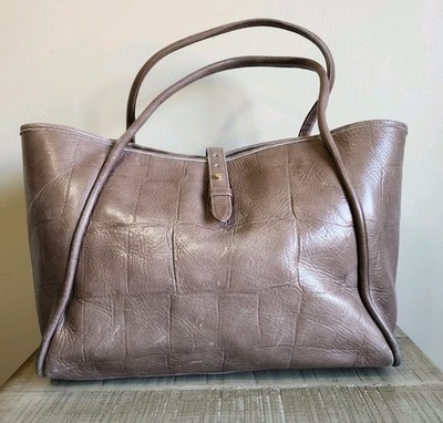 Oliveve Large Tote Bag in Taupe Alligator Embossed Cowhide Leather