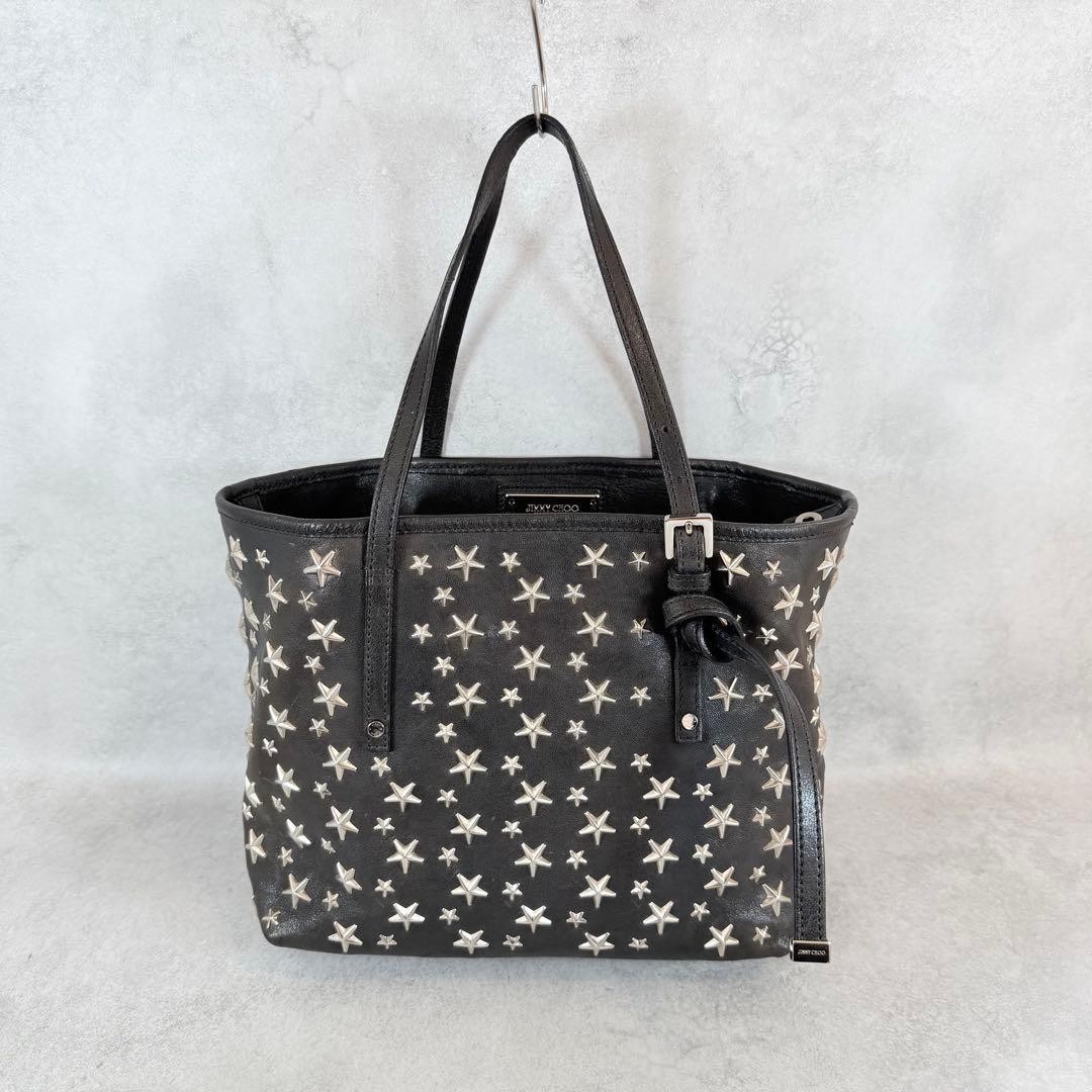 JIMMY CHOO Sasha Star Studs Leather Mini Hand Tote Bag Women Black