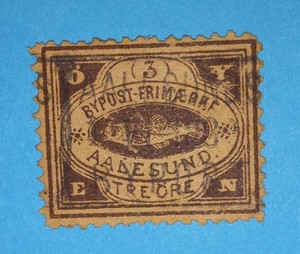 + 1880 Aalesund Norway 3o Local Post Atlantic Cod Fish S/A#2D 11.5x10.5 sotn