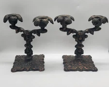 Vintage Paired Candlesticks Optek USSR Metal Alloy Fireplace Interior