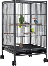 35 Inch Wrought Iron Bird Cage with Play Open Top and Rolling Stand,Large Parrot