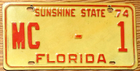 Item photo. Show Listing Details page. Listing 1974 Florida License Plate Number 1 Tag