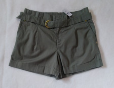 New LOFT Size 4 Paperbag Shorts Olive Green POCKETS Belted Cuffed 530065