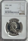 1953 PROOF FRANKLIN HALF DOLLAR, 50C, NGC, PF 64, PR64, FROSTY OBVERSE & REVERSE
