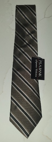 Neu mit Etikett Jos A Bank Signature Collection braune taupe gestreifte Seidenkrawatte Italien $ 79