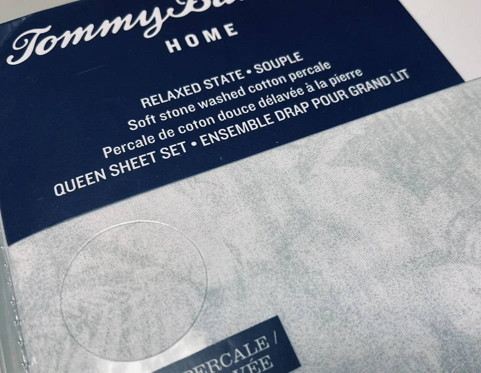 Frete Grátis Tommy Bahama QUEEN 4p Conjunto de Lençóis AZUL SUTIL BOTÂNICO Algodão Relaxado - Imagem 4 de 4