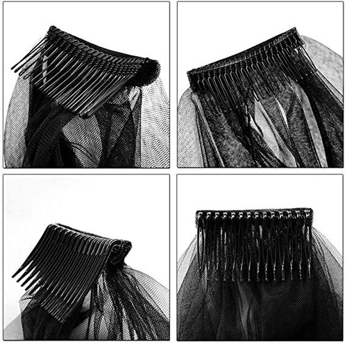 Black Lace Veil Creative Cathedral Wedding Halloween Veil With Comb - Picture 7 of 10