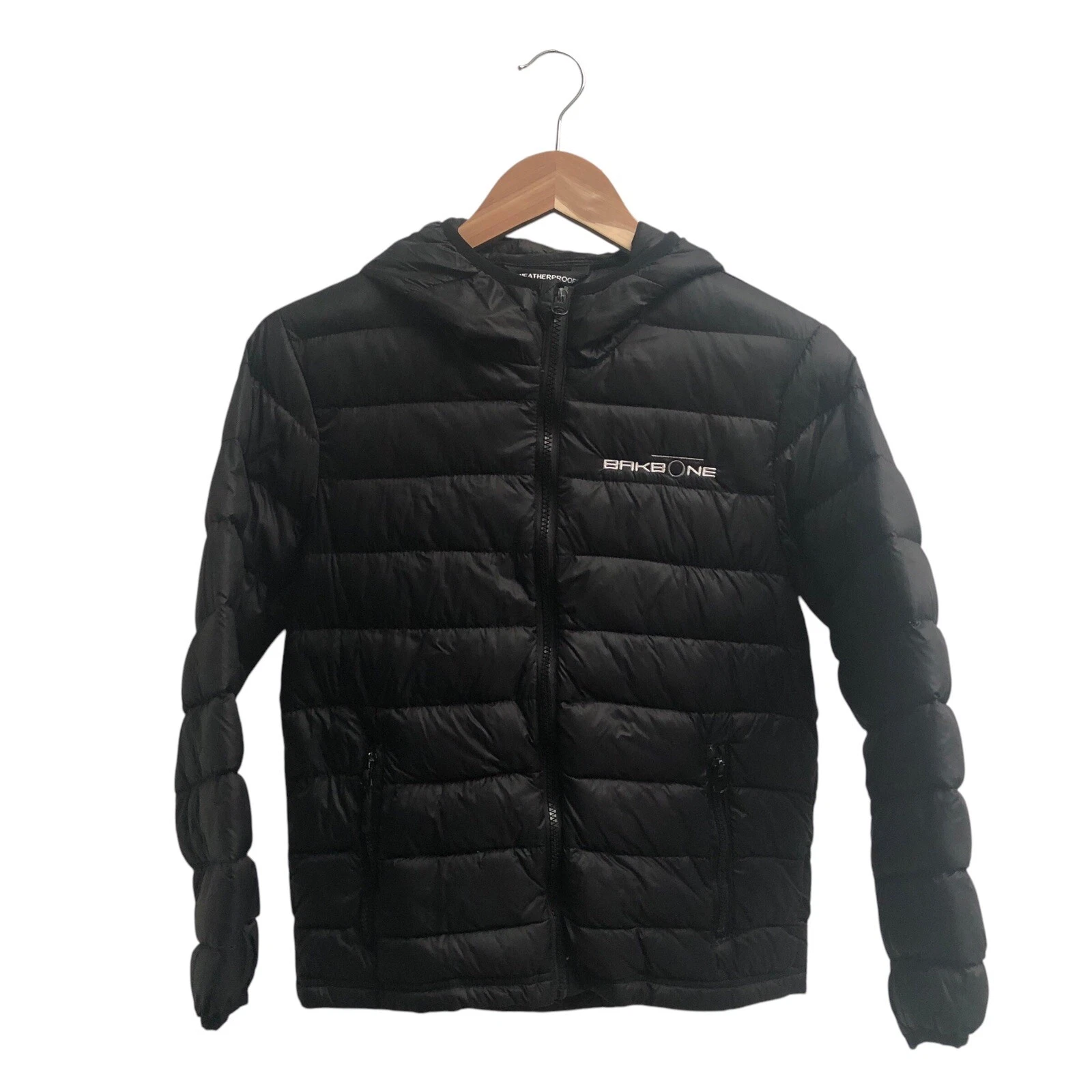 DOWN PUFFER SIZE 8 BOY - Jacket Coat Black Full Zip Hooded Hood Packable Ski