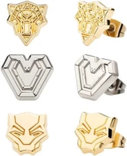 The Official WAKANDA FOREVER Authorized Marvel Black Panther 3 Stud Earrings Set