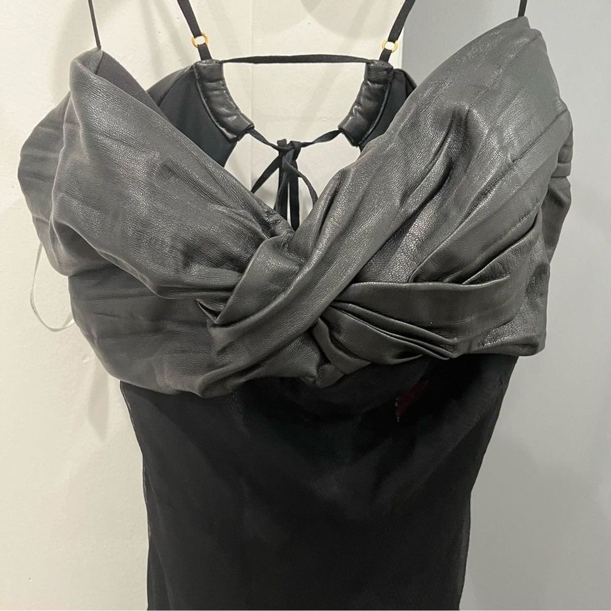 NWT Maria Lucia Hohan Gown Maxi Dress Black 100% Silk Chiffon Leather  Leslie 8 | eBay