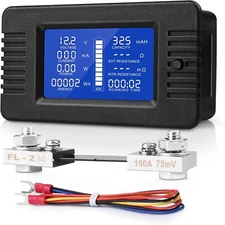 DC Battery Monitor Meter 0-200V 100A W/ Shunt LCD Display for Car RV Solar Boat