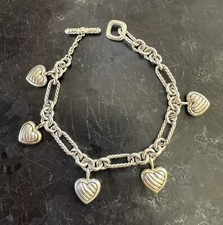 VTG David Yurman Sterling Silver & 18k  Gold Multi Heart Charm Bracelet 8.5”