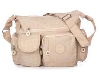 Bag Street Damen Tasche UmhäNgetasche Schultertasche Leicht Crinkle Nylon Beige