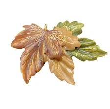 Vintage Autumn Leaves Brooch Pin Fall Gold Tone Brown Green Tri Color Enamel