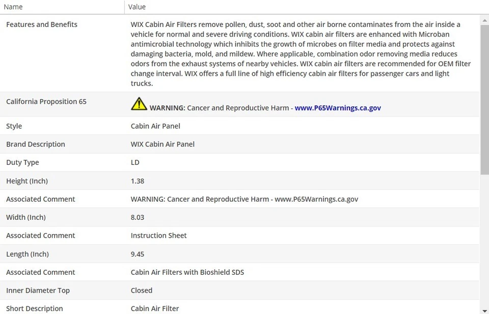 Filtro de aire de cabina WIX para Chevrolet Spark EV 2014-2015 Foto 3 de 4