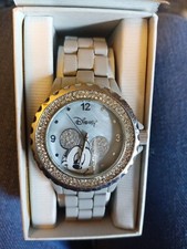 Vintage Disney Mickey Mouse Watch Rhinestone Gray Band Original Box Working