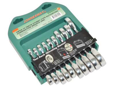 Jonnesway 10 Pcs 72 Teeth STUBBY Type Ratcheting Combination Wrench Metric: 8-19