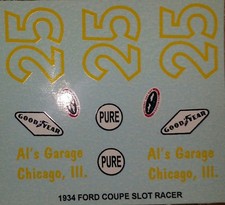 Repro 1/24 Monogram 1934 Ford Coupe Slot Racer  25 Decal Set