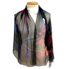 UNBRANDED FLORAL BLACK SQUARE silk scarf 60/14 in A82