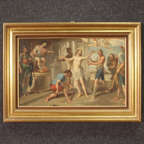 Martirio di San Bartolomeo antico dipinto olio su tela quadro religioso 700 - Foto 1 di 12
