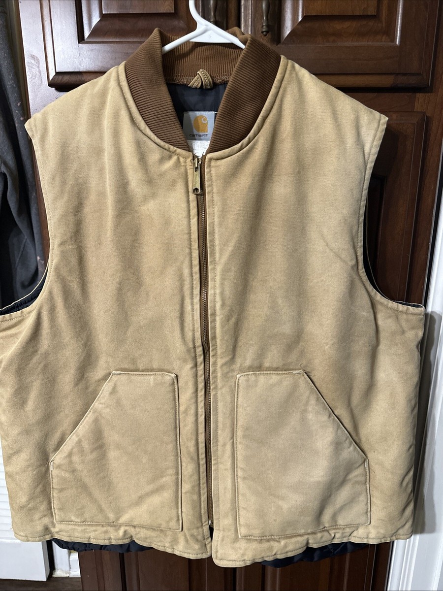 VTG Men's CARHARTT Canvas Quilt Lined Full Zip Vest w/ Logo V300