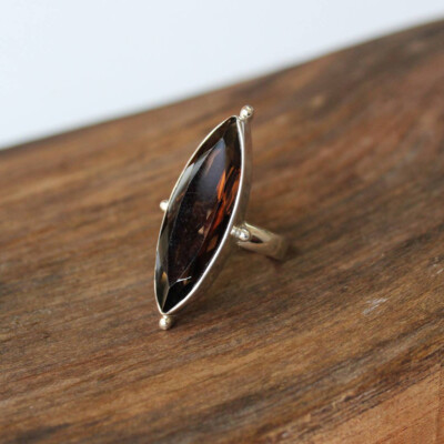 925 Sterling Silver Rings Natural Smoky Quartz Ring Handmade Ring Gift for Her