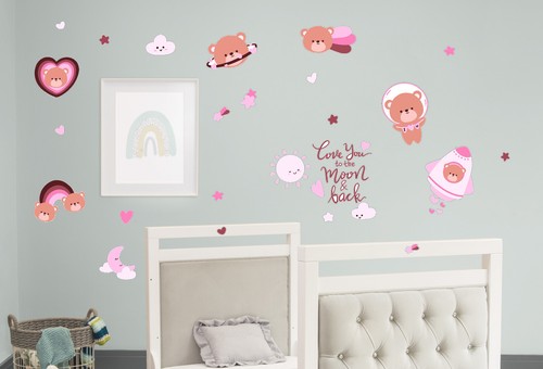 32 Piezas Lindas Bear Love You To The Moon Calcomanías de Pared Niños Adulto Habitación Tela Decoración - Imagen 2 de 3