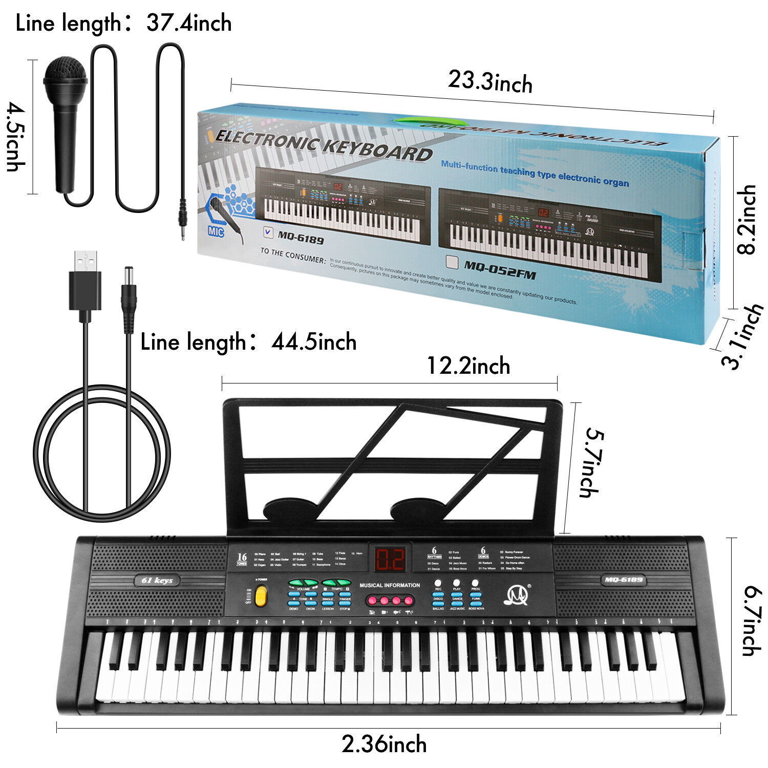 61 Key Electric Music Keyboards Piano Organs Kids Toys Gift W