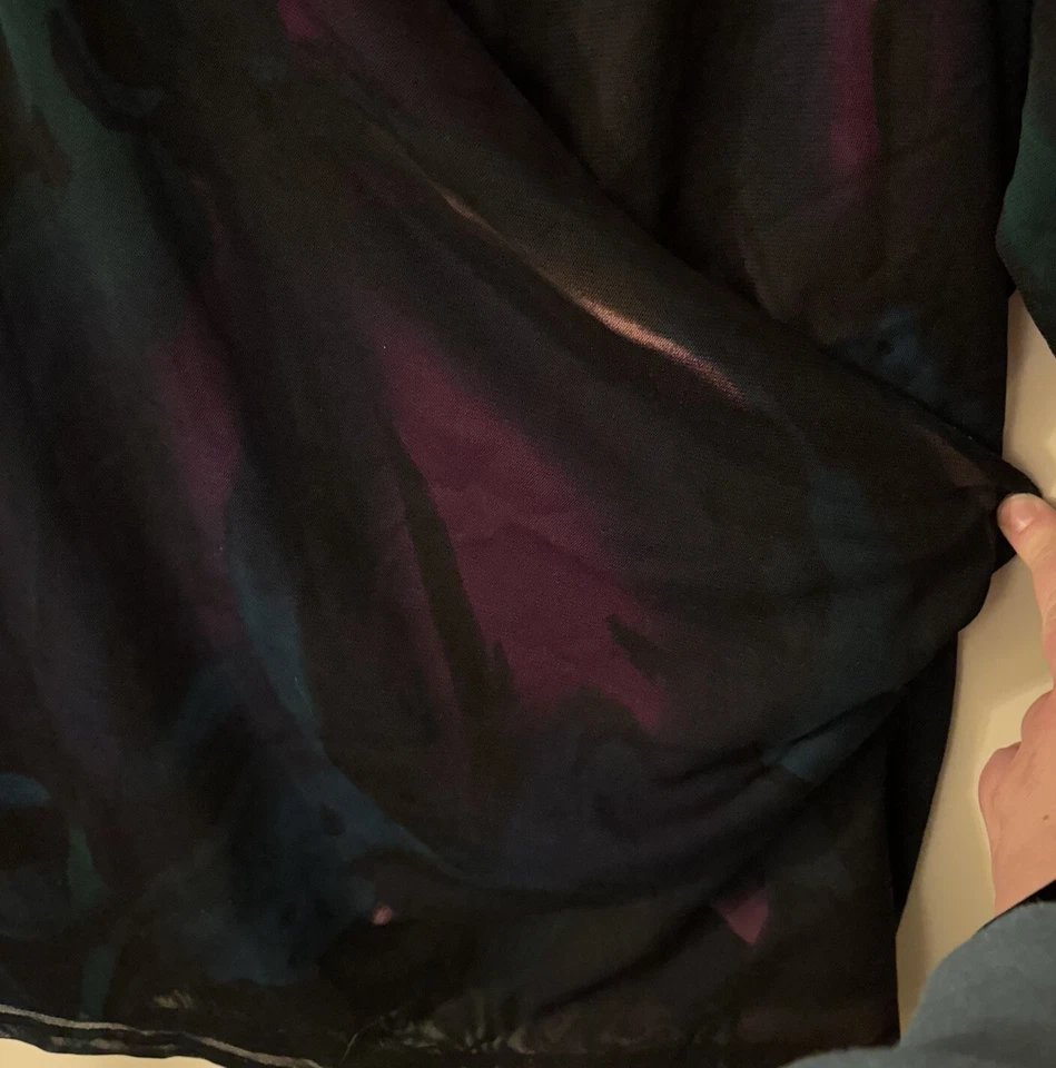 Camisa Top Coldwater Creek 2X Negra Púrpura Cuello en V Transparente Manga 3/4 Elastizada Foto 4 de 4