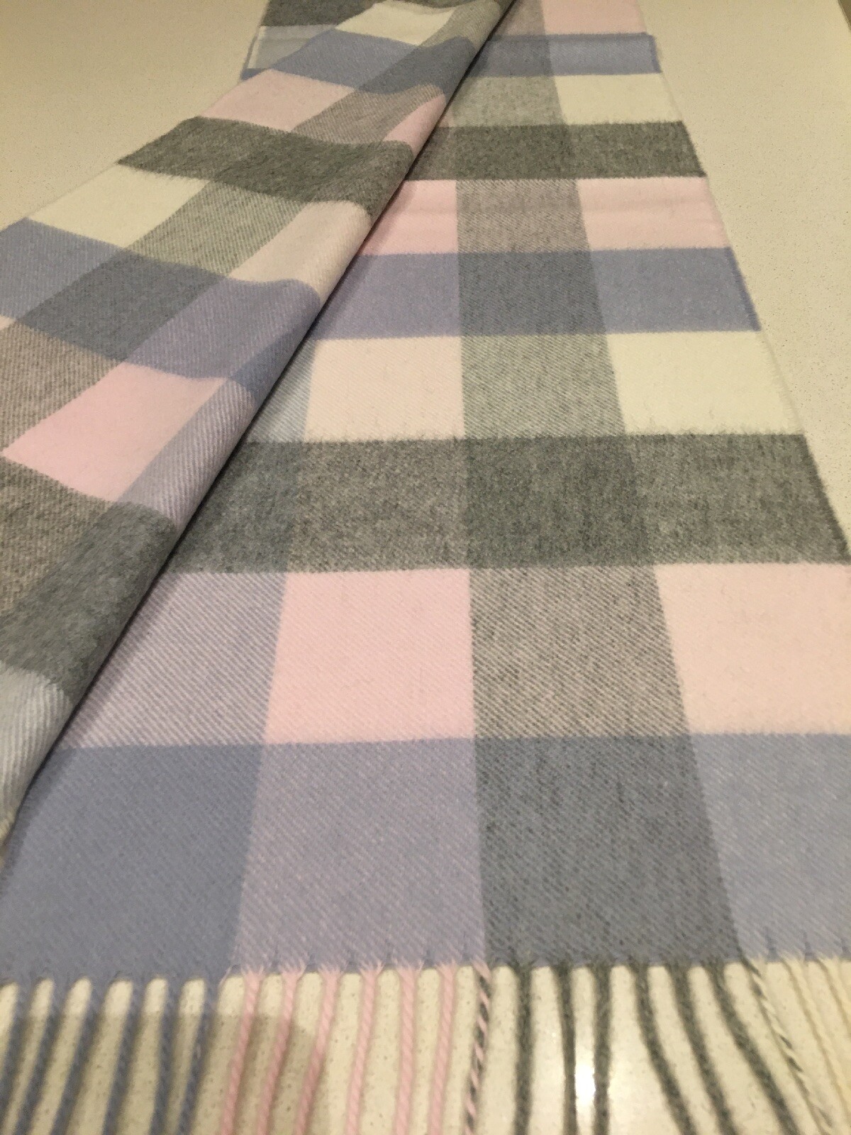 Johnstons of Elgin Soft Block Check Pure Cashmere Scarf Ladies Pink