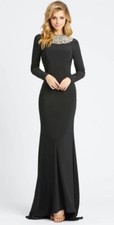 MAC DUGGAL EMBELLISHED COLLAR BLACK JERSEY  GOWN  sz 4