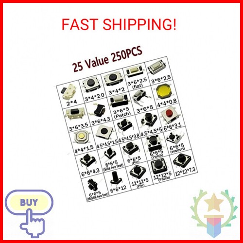 250pcs 25 Values Tactile Push Button Switch SMD Micro Momentary Tact Switch Asso - Picture 2 of 2