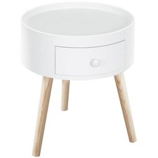 Modern Side Table Small Coffee Table Round Bedside Table w/ Drawer Storage White