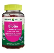 Spring Valley Biotin Vegetarian Gummies Blueberry Flavor 5000mcg 150 Count