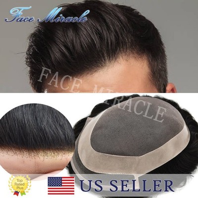 Men's Hairpiece Fine Mono Center Toupee for Men Human Hair System NPU Men Wigs