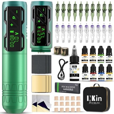 Tattoo Maschine Set kabellos 1800mAh Akku 36 Nadeln 9 Ink - Inkin