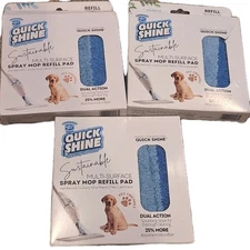 3 x Quick Shine Spray Mop Refill Pads 15"W x 5.5"D Washable Reusable Microfiber