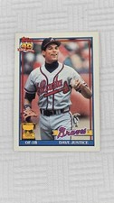 1991 Topps Braves 329 David Justice RC All Star Rookie Gold Cup Card. rookie card picture
