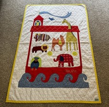 Vintage 70s Noah  s Ark Quilted Throw Baby Nursery Decor Bible Christian