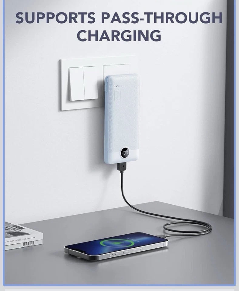 BLUE COLOR VRURC 10000mAh Power Bank Portable Charger  Built-in Cables & AC Plug - Изображение 2 из 4