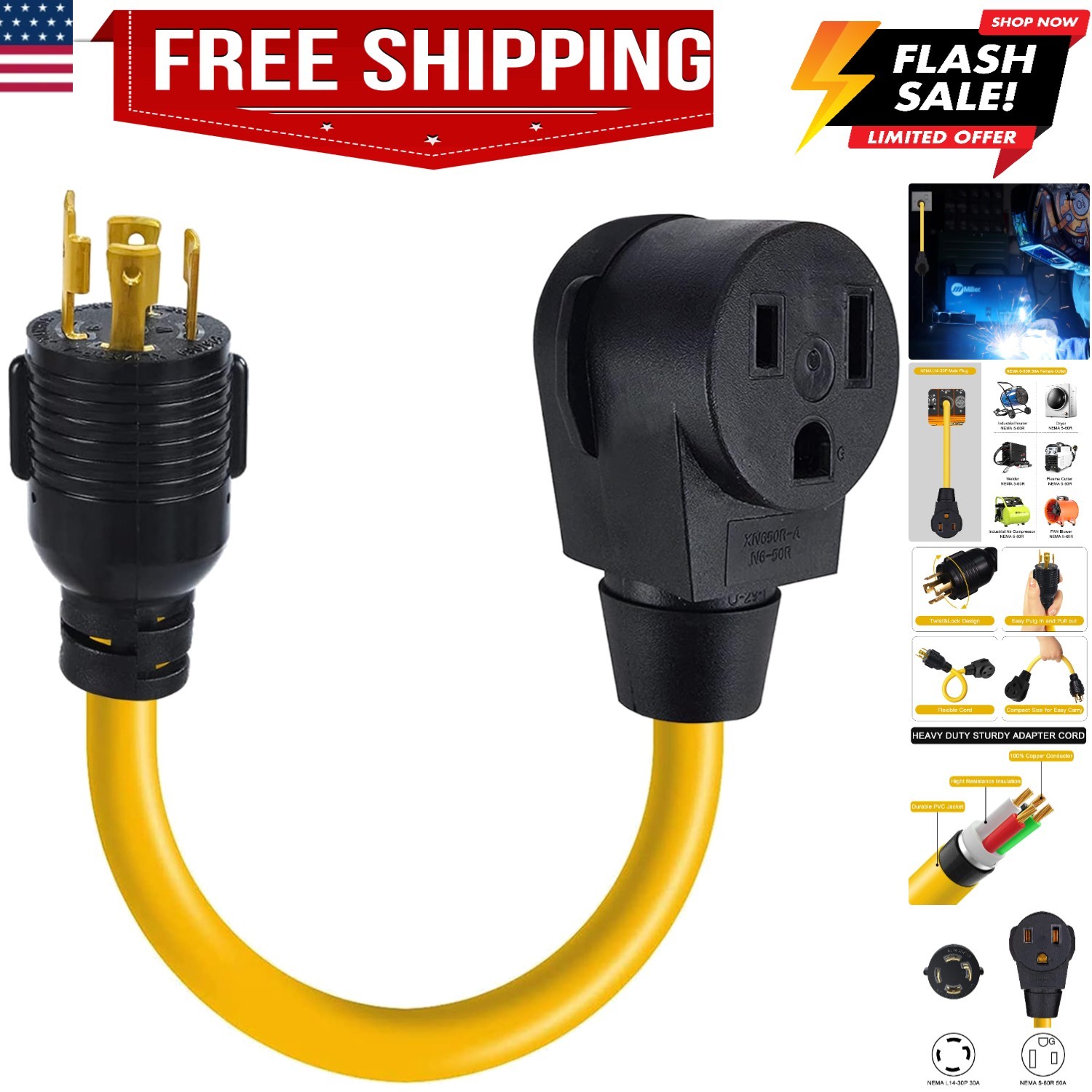 Welder Adapter Plug Power Cord,30 Amp To 220v...