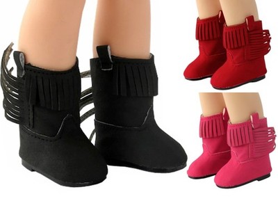 Black Pink or Red Fringe Western Cowboy Boots fit 14'' Wellie Wishers Size Doll