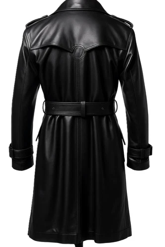 Men’s Long Black Genuine Leather Trench Coat Vintage Double-Breasted Belted Coat image 2