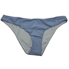 J. Crew Womans size L Hipster Ribbed Bikini Bottom in Seersucker Blue White NEW