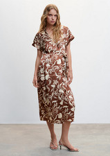 NWT MANGO MNG BROWN PRINTED WRAP DRESS  SZ M US 6