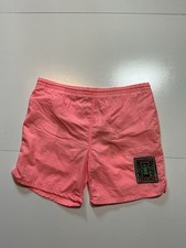 Vintage 80s Mischief Mirror Pink 6.5&rdquo; Inseam Mesh Lined Swim Trunk Surf Shorts